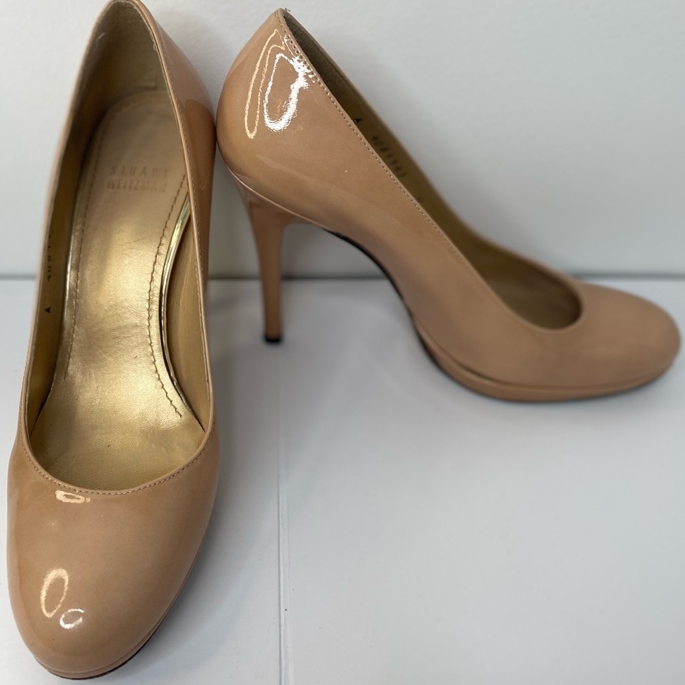 STUART WEIZTMAN 7 Elegant Luxury Designer Tan High Heels